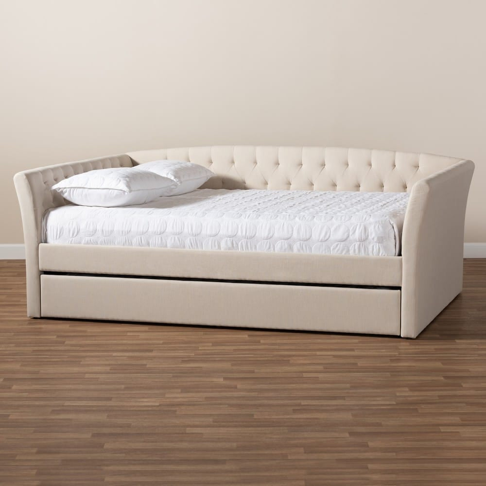 Baxton Studio - Delora Queen Size Daybed with Trundle in Beige - CF9044-Beige-Daybed-Q/T view 9