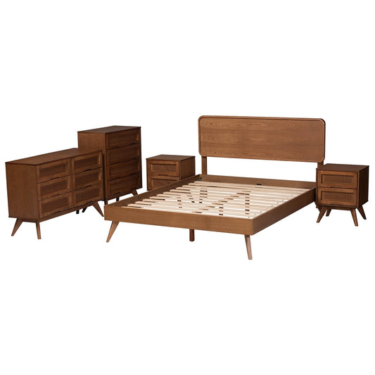 Baxton Studio - Demeter Full Bedroom Set in Walnut Brown - Demeter-Ash Walnut-Full 5PC Bedroom Set view 2