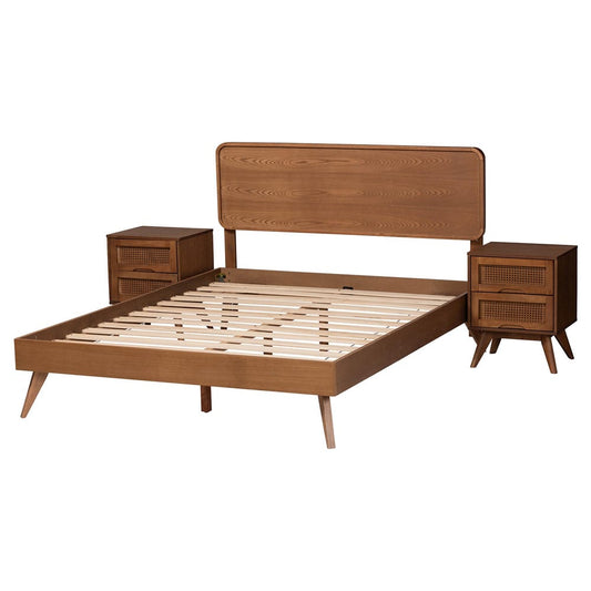 Baxton Studio - Demeter Queen Bedroom Set in Walnut Brown - Demeter-Ash Walnut-Queen 3PC Bedroom Set view 2
