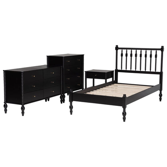 Baxton Studio - Denita Twin Bedroom Set in Black - Alaba-4PC Bedroom Set-Black-Twin-1NS view 2