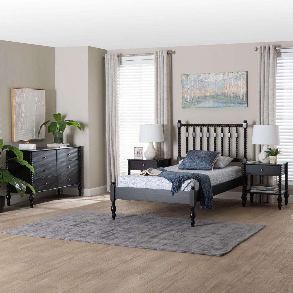 Baxton Studio - Denita Twin Bedroom Set in Black - Alaba-4PC Bedroom Set-Black-Twin-2NS view 11
