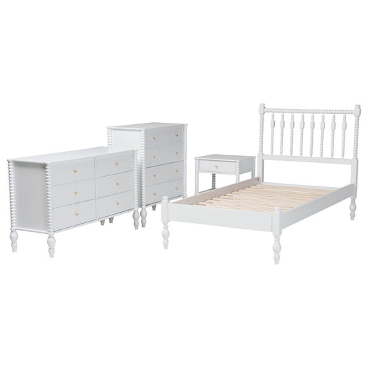 Baxton Studio - Denita Twin Bedroom Set in White - Alaba-4PC Bedroom Set-White-Twin-1NS view 2