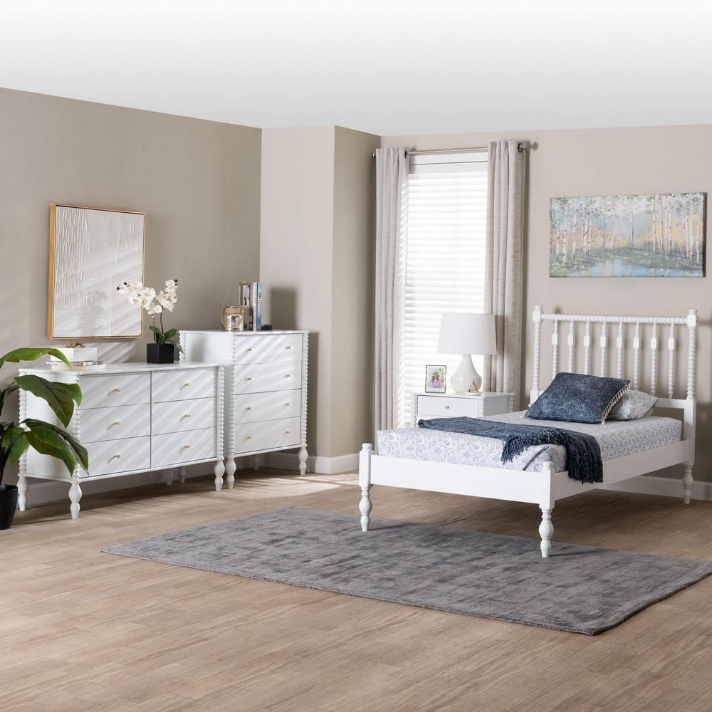 Baxton Studio - Denita Twin Bedroom Set in White - Alaba-4PC Bedroom Set-White-Twin-1NS view 11