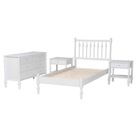 Baxton Studio - Denita Twin Bedroom Set in White - Alaba-4PC Bedroom Set-White-Twin-2NS view 2