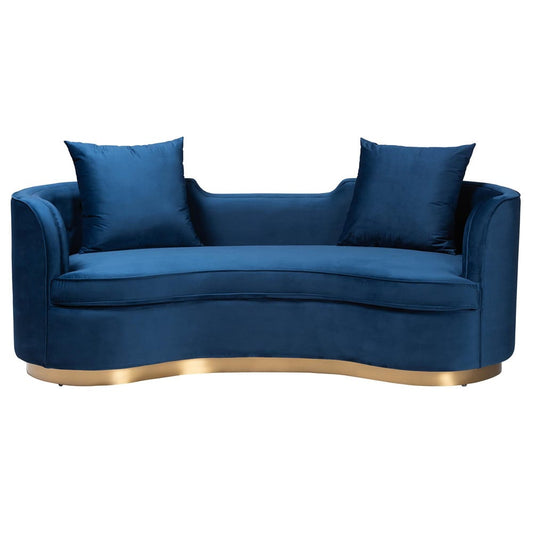 Baxton Studio - Deserae Sofa in Navy Blue/Gold - TSF-7021-Navy Blue Velvet-Sofa view 2