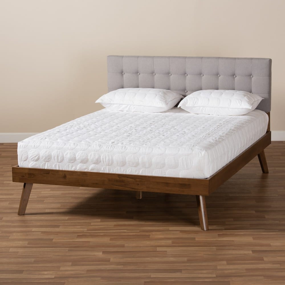 Baxton Studio - Devan Queen Size Bed Frame in Light Grey/Walnut - SW8168-Light Grey/Walnut-M17-Queen view 7