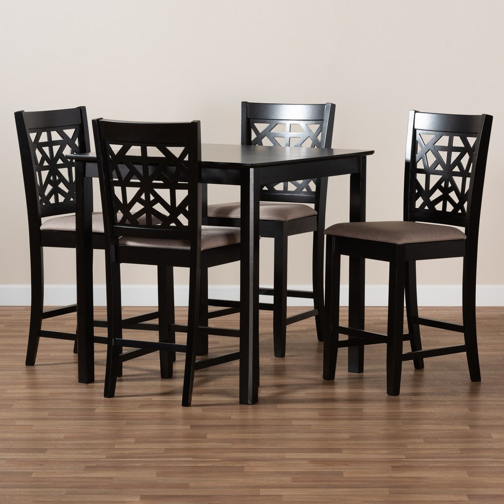 Baxton Studio - Devon Pub Set in Sand/Espresso Brown - RH310P-Sand/Dark Brown-5PC Pub Set view 7