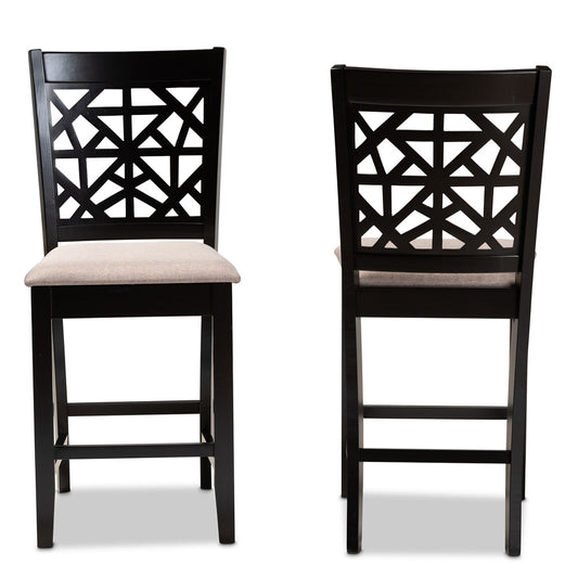 Baxton Studio - Devon Set of 2 Pub Stools in Sand/Espresso Brown - RH310P-Sand/Dark Brown-PC view 2