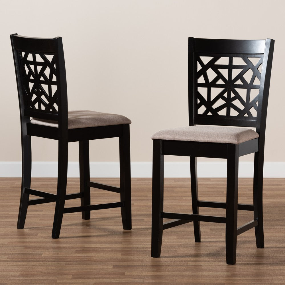 Baxton Studio - Devon Set of 2 Pub Stools in Sand/Espresso Brown - RH310P-Sand/Dark Brown-PC view 7