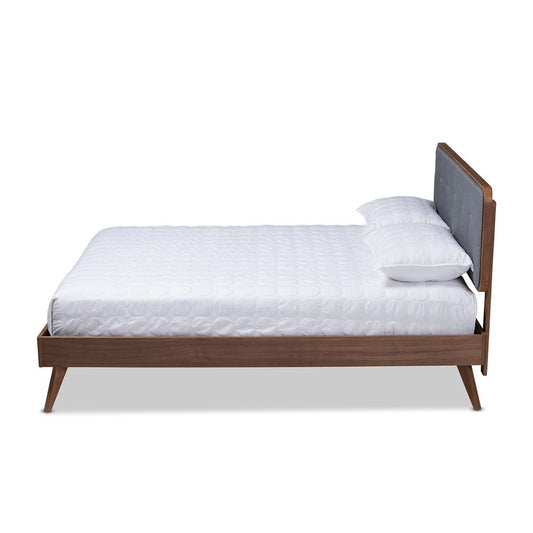 Baxton Studio - Dilara Queen Size Bed in Dark Gray/Walnut - Dilara-Dark Grey/Ash Walnut-Queen view 2