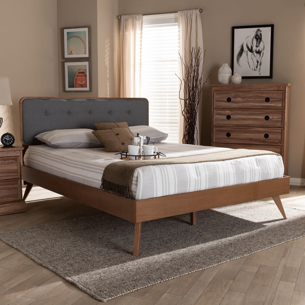Baxton Studio - Dilara Queen Size Bed in Dark Gray/Walnut - Dilara-Dark Grey/Ash Walnut-Queen view 7