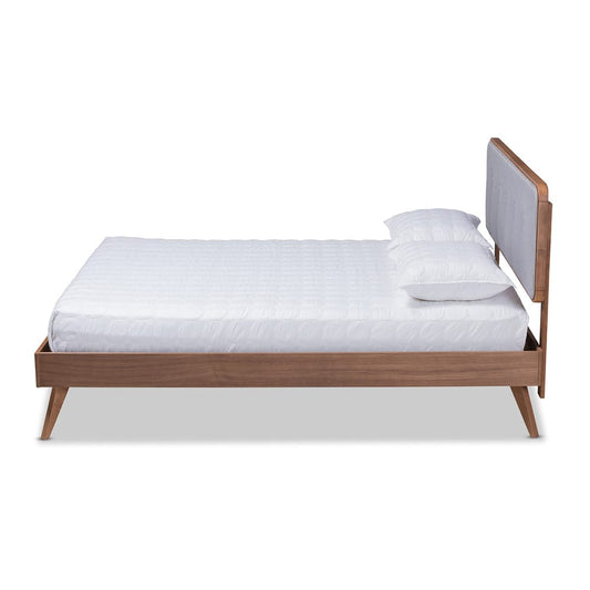 Baxton Studio - Dilara Queen Size Bed in Gray/Walnut - Dilara-Light Grey/Ash Walnut-Queen view 2