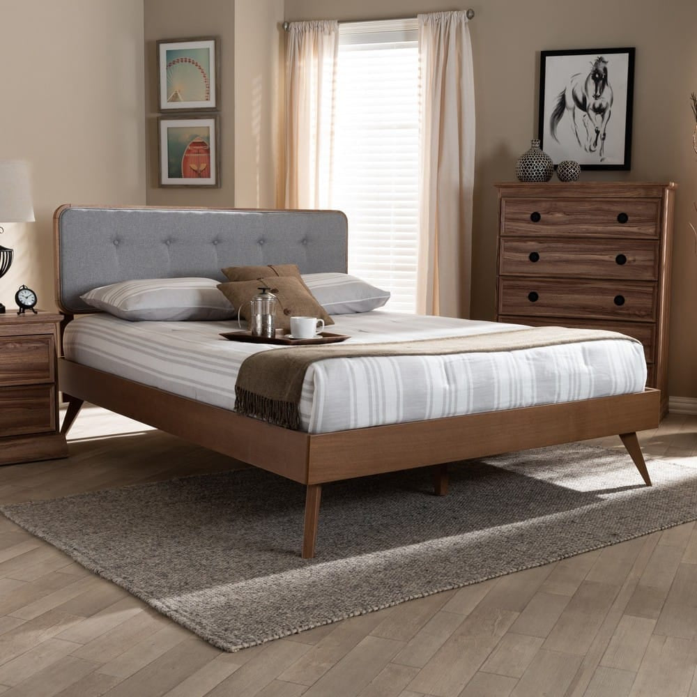 Baxton Studio - Dilara Queen Size Bed in Gray/Walnut - Dilara-Light Grey/Ash Walnut-Queen view 7