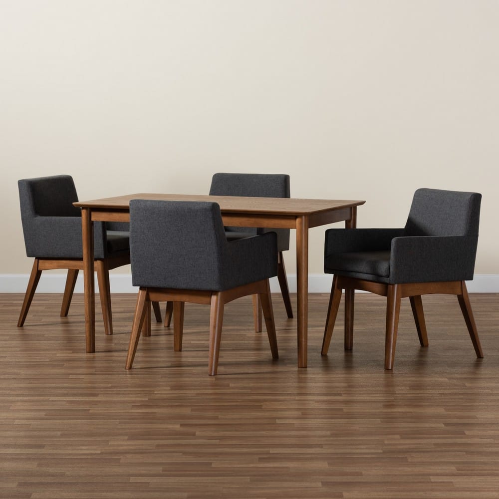 Baxton Studio - Dorina Dining Set in Dark Grey/Walnut Brown - BBT5281-Dark Grey/Walnut-5PC Dining Set view 8