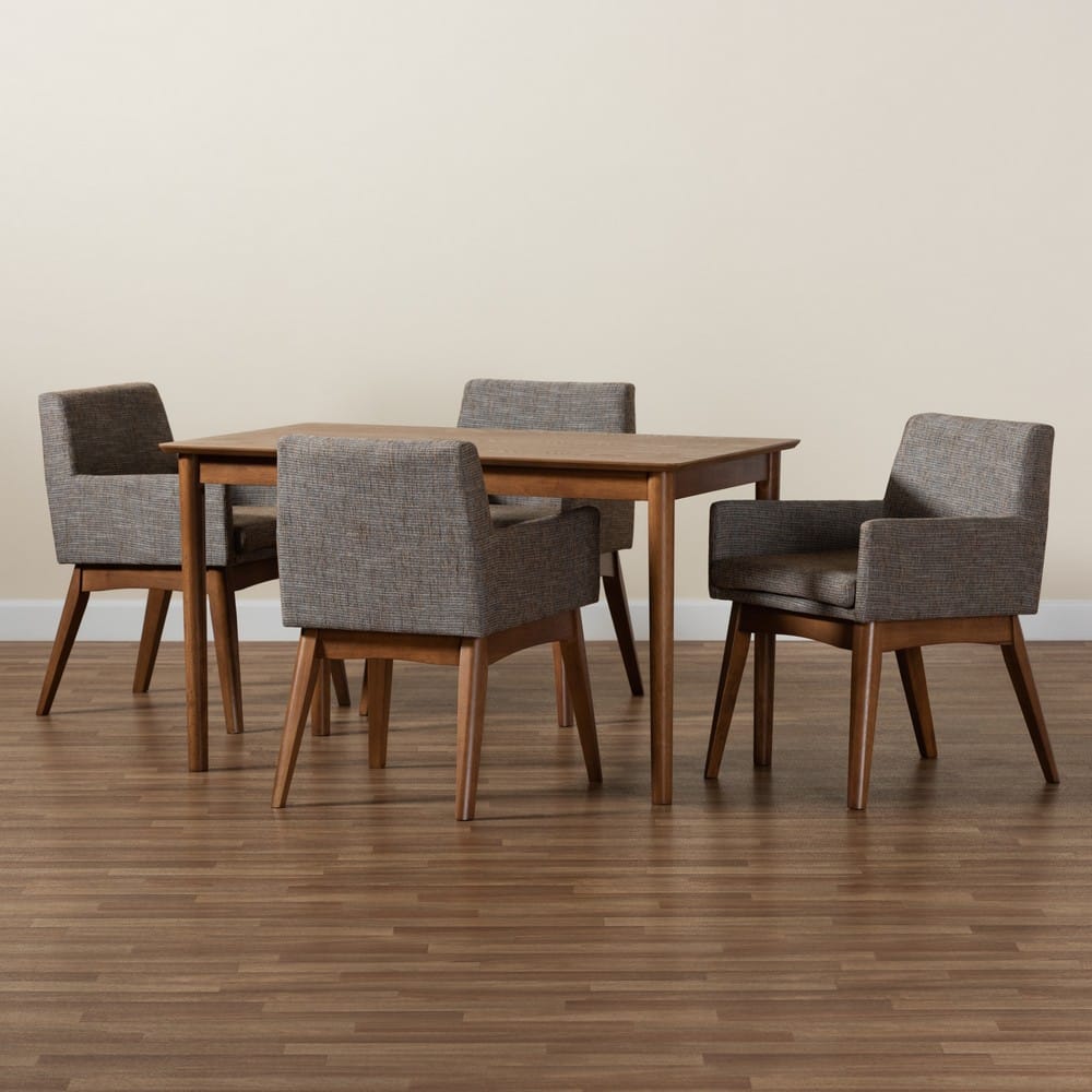 Baxton Studio - Dorina Dining Set in Grey/Brown/Walnut Brown - BBT5281-Gravel/Walnut-5PC Dining Set view 8