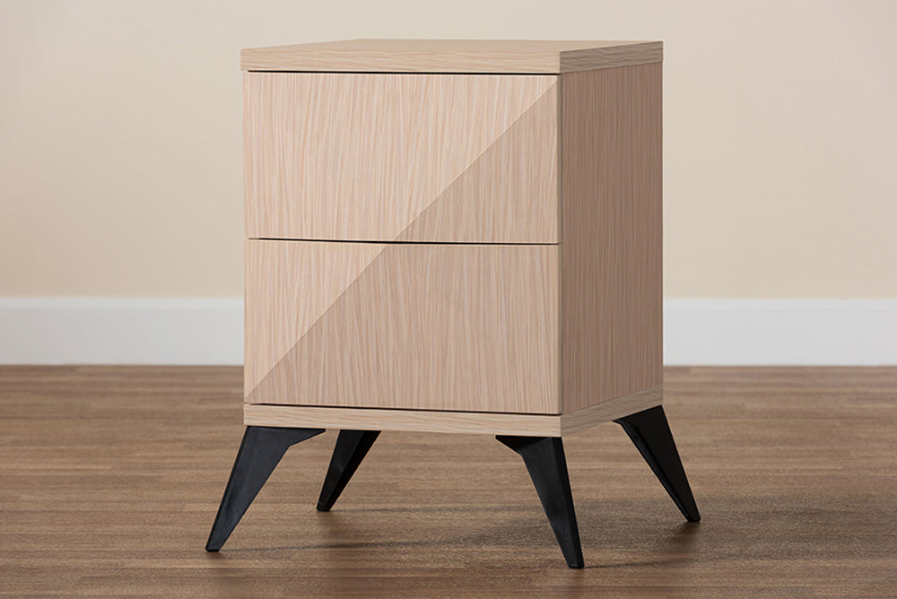 Baxton Studio - Draper Nightstand - KBL2334-Natural/Black-2DW-Nightstand view 8