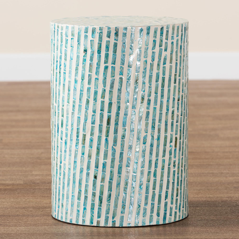 Baxton Studio - Draven End Table in White/Mosaic Blue - F232-FT37-Accent Table view 6