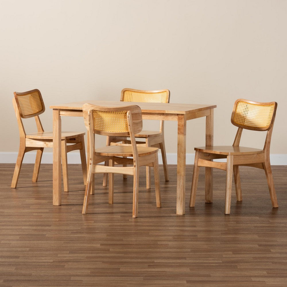 Baxton Studio - Dulcet Dining Set in Oak Brown/Light Brown - RH257C-Natural Rattan-Rectangle-5PC Dining Set view 9