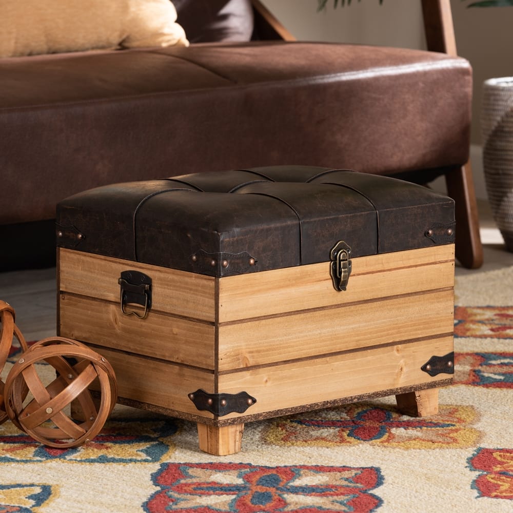 Baxton Studio - Edmund Ottoman in Dark Brown/Oak Brown - JY20B056S-Dark Brown-Small Otto view 13