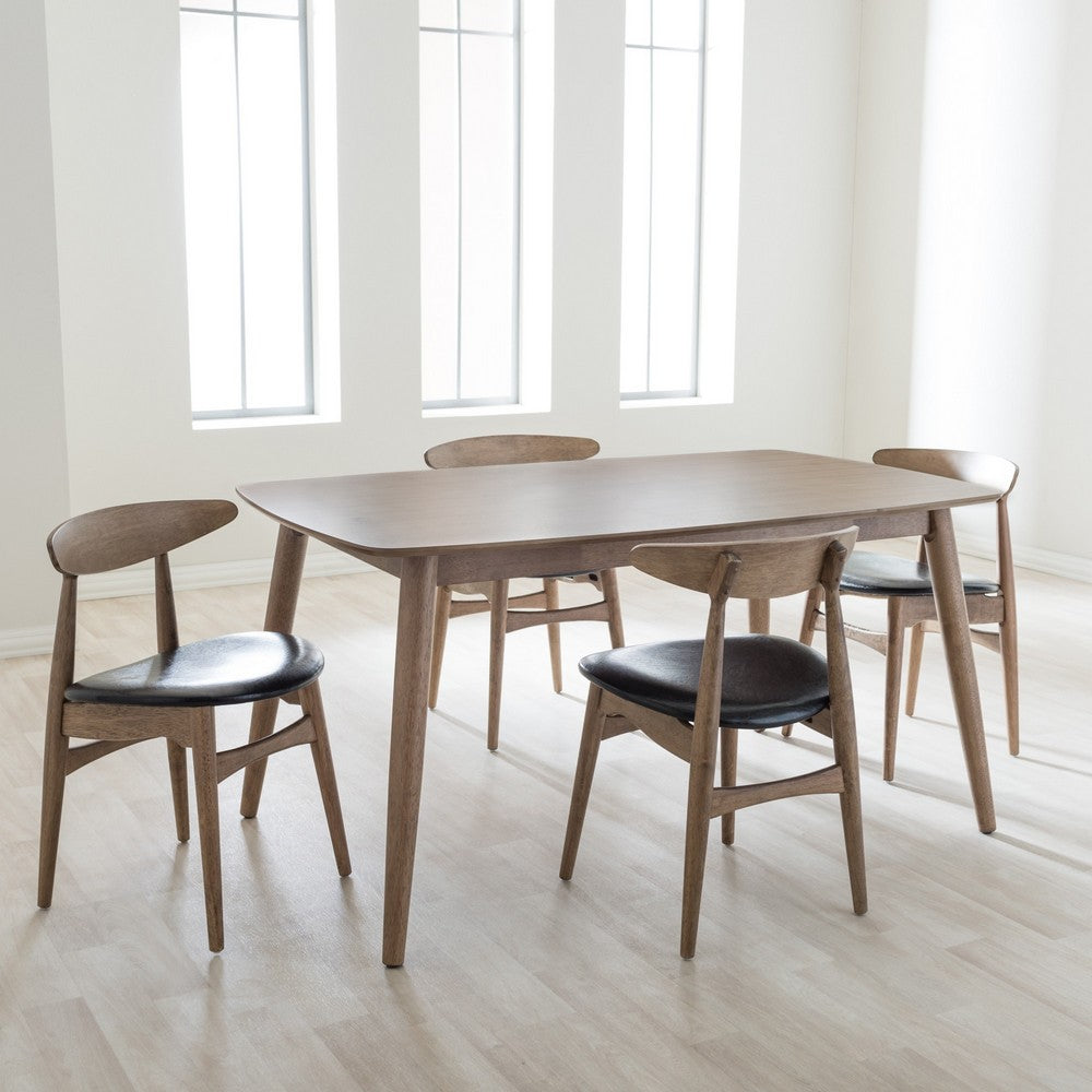 Baxton Studio - Edna Dining Set in Table: "Oak" Light Brown; Chairs: Black/"Oak" Light Brown - Flora-French Oak 5PC Dining Set view 7