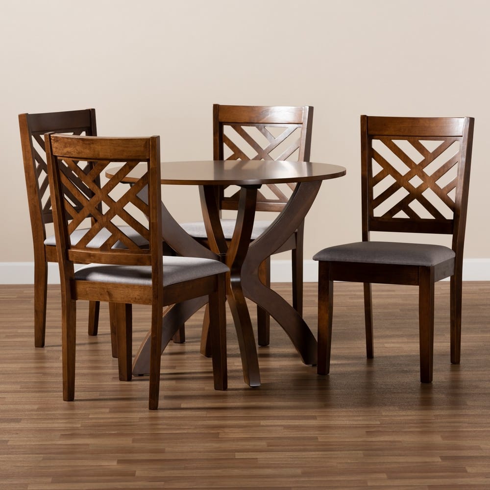 Baxton Studio - Edona Dining Set in Grey/walnut brown - Edona-Grey/Walnut-5PC Dining Set view 8