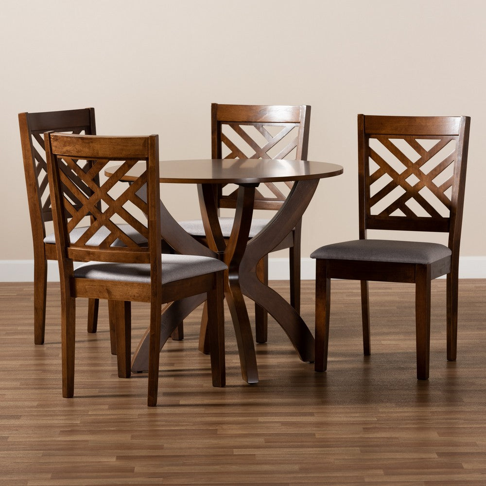Baxton Studio - Edona Dining Set in Grey/walnut brown - Edona-Grey/Walnut-5PC Dining Set view 8