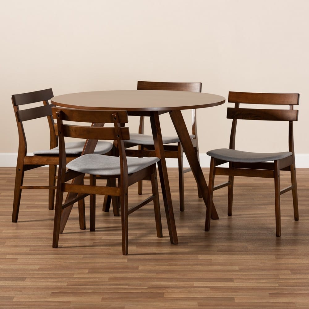 Baxton Studio - Eiko Dining Set in Light Grey/Walnut - Delvin/Hexa-Smoke/Walnut-5PC Dining Set view 7