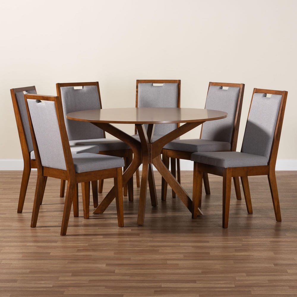 Baxton Studio - Eira Dining Set in Grey/Walnut Brown - Eira-Grey/Walnut-7PC Dining Set view 9