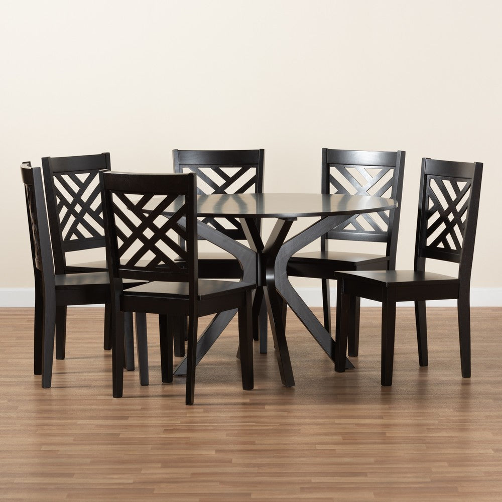 Baxton Studio - Ela Dining Set in Dark Brown - Ela-Dark Brown-7PC Dining Set view 8