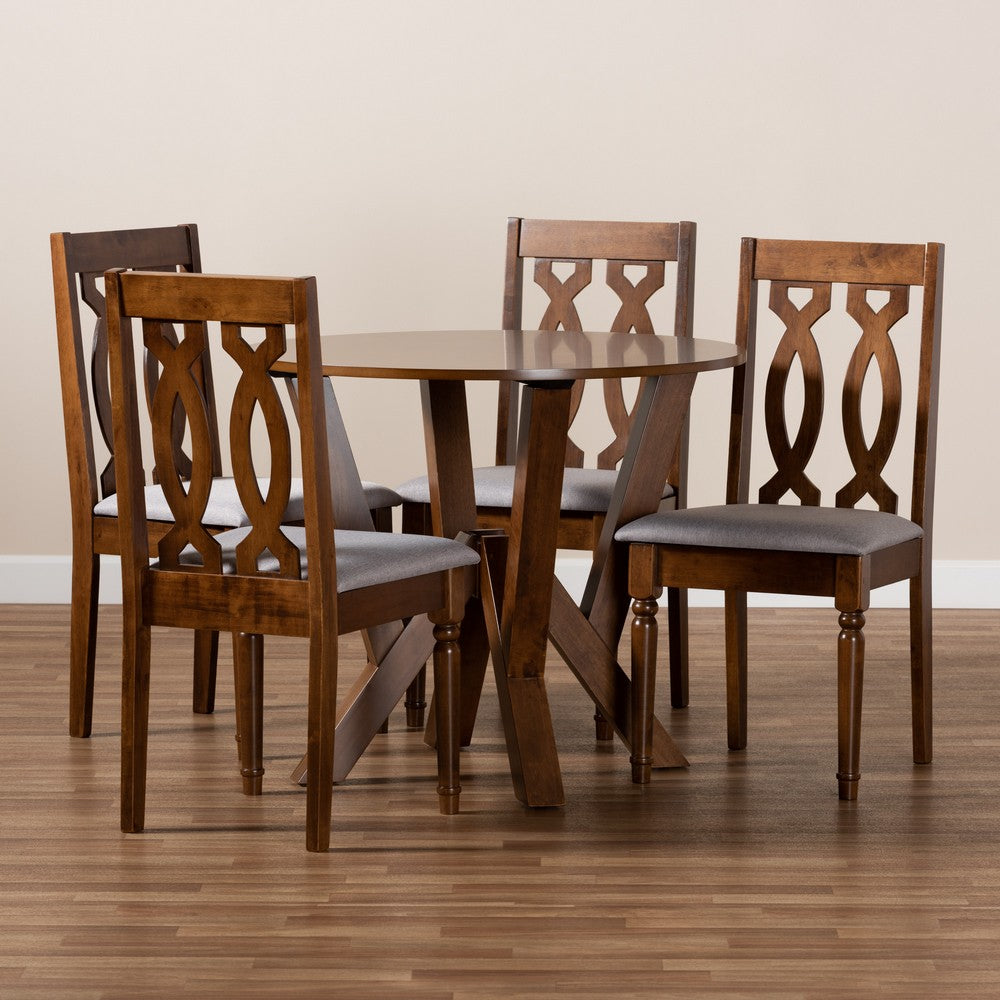 Baxton Studio - Elaine Dining Set in Grey/walnut brown - Elaine-Grey/Walnut-5PC Dining Set view 8