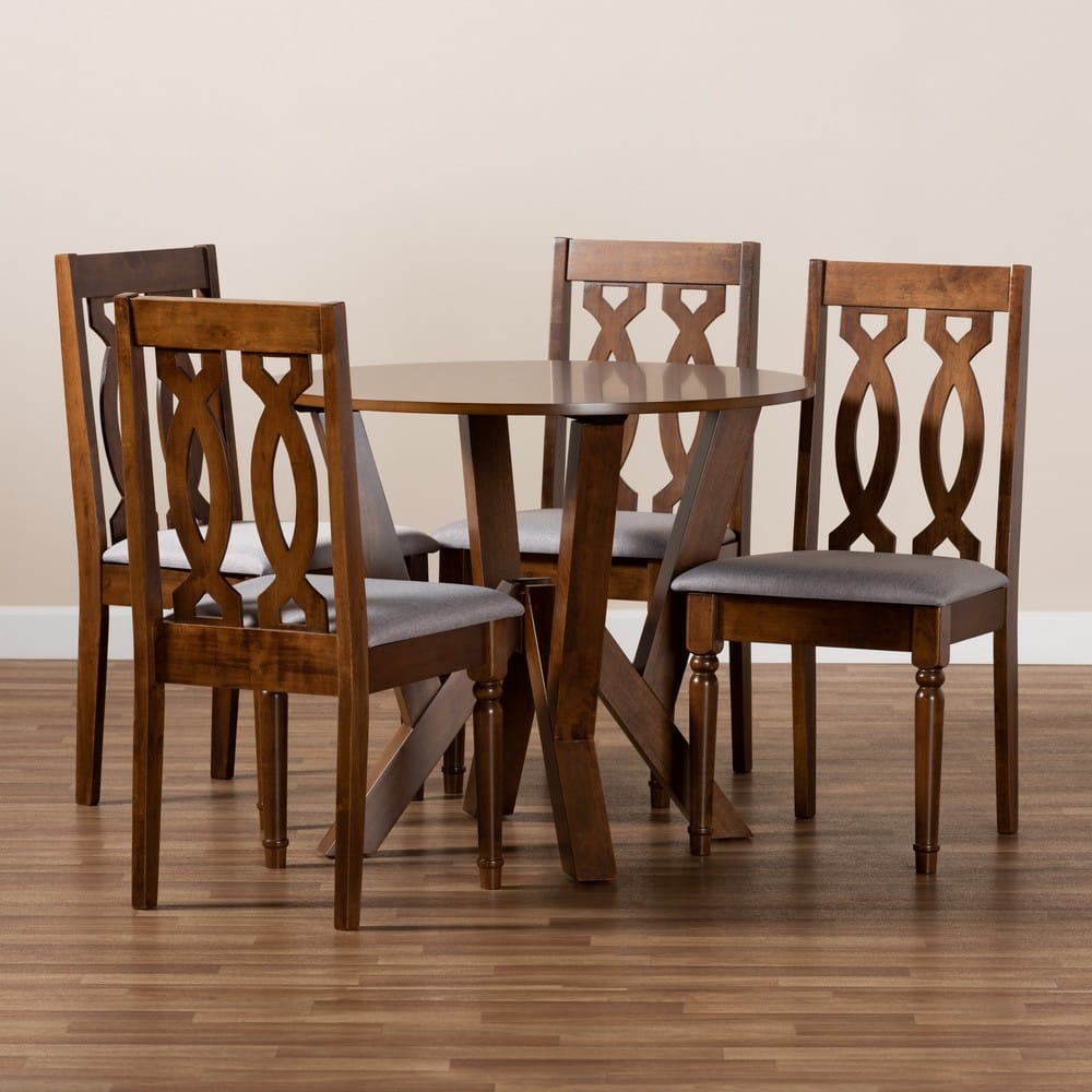Baxton Studio - Elaine Dining Set in Grey/walnut brown - Elaine-Grey/Walnut-5PC Dining Set view 8