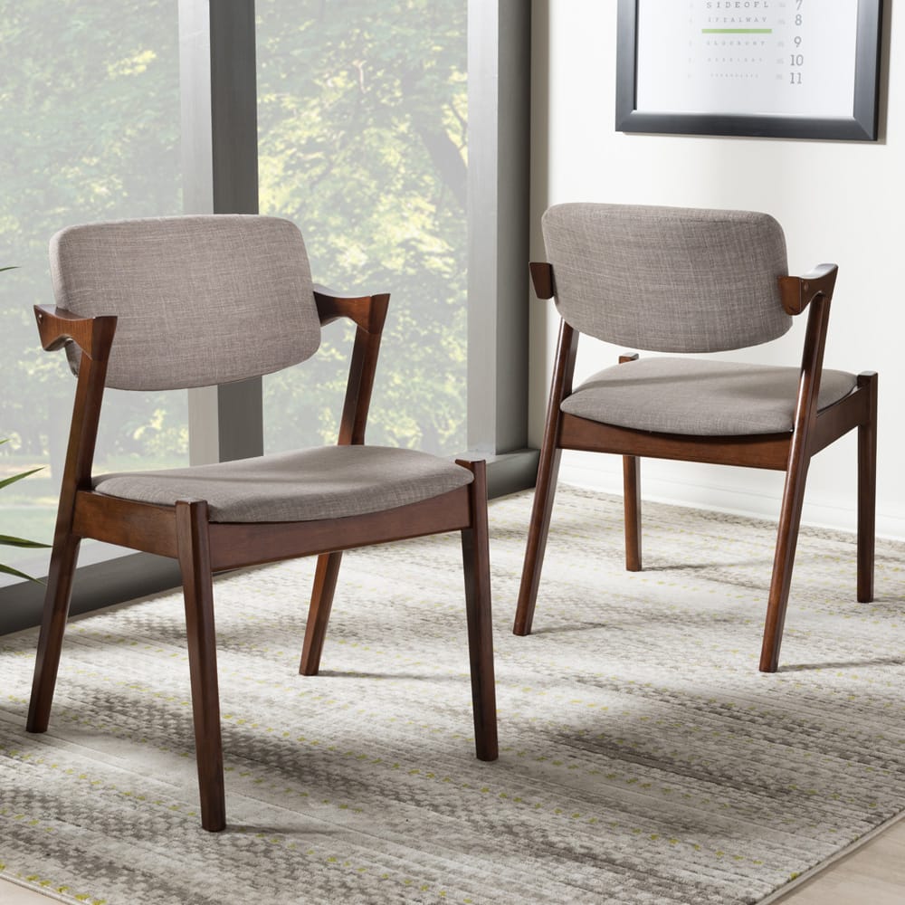 Baxton Studio - Elegant Set of 2 Dining Chairs in Light Grey/Walnut Brown - RT355-CHR-Grey view 5