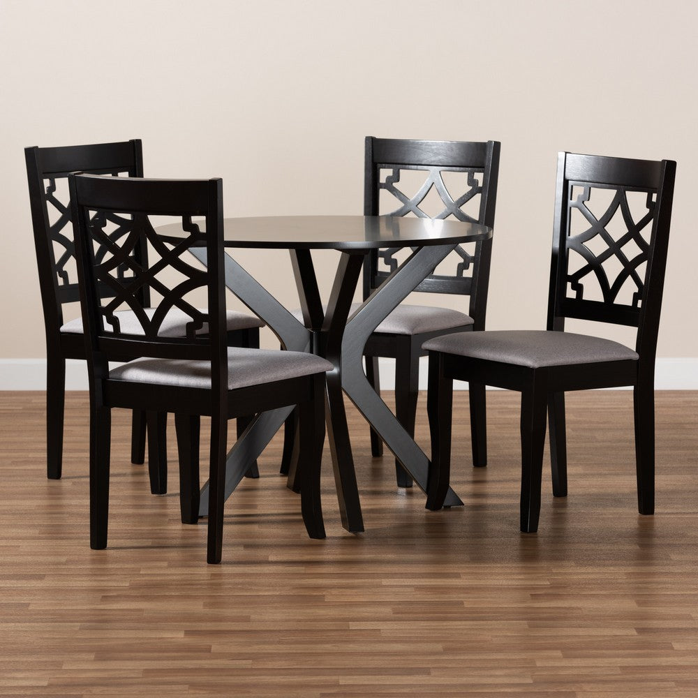 Baxton Studio - Elena Dining Set in Grey/dark brown - Elena-Grey/Dark Brown-5PC Dining Set view 7