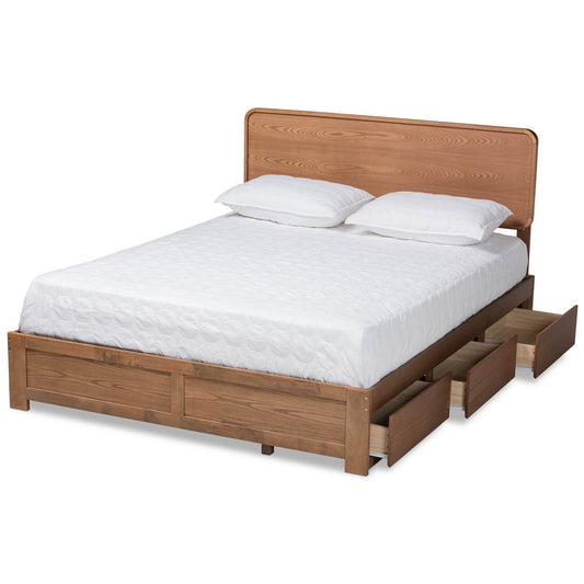 Baxton Studio - Eleni Queen Size Bed in Ash Walnut - Eleni-Ash Walnut-Queen view 2