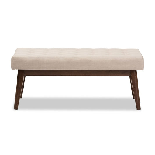 Baxton Studio - Elia Bench in Light Beige/"Walnut" Brown - WM1622-BE-Beige/Walnut view 2