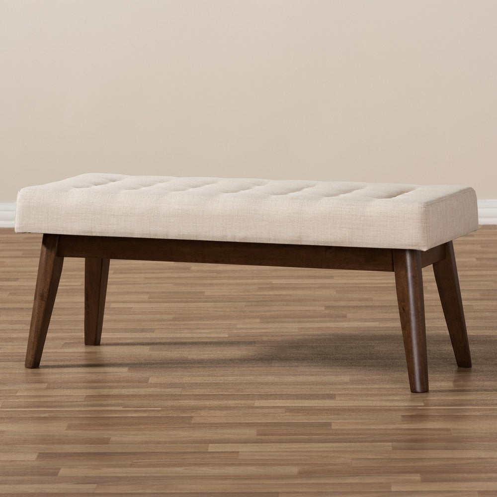 Baxton Studio - Elia Bench in Light Beige/"Walnut" Brown - WM1622-BE-Beige/Walnut view 7