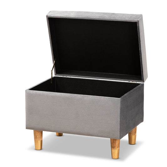 Baxton Studio - Elias Ottoman in Grey/Oak - JY20A250-Grey Velvet-Otto view 2