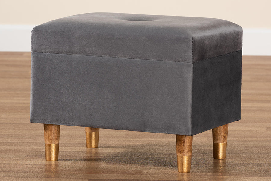 Baxton Studio - Elias Ottoman in Grey/Oak - JY20A250-Grey Velvet-Otto view 10