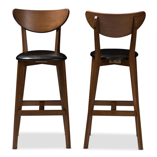 Baxton Studio - Eline Set of 2 Bar Stools in Black/Walnut Brown - Leena-Black/Walnut-BS view 2