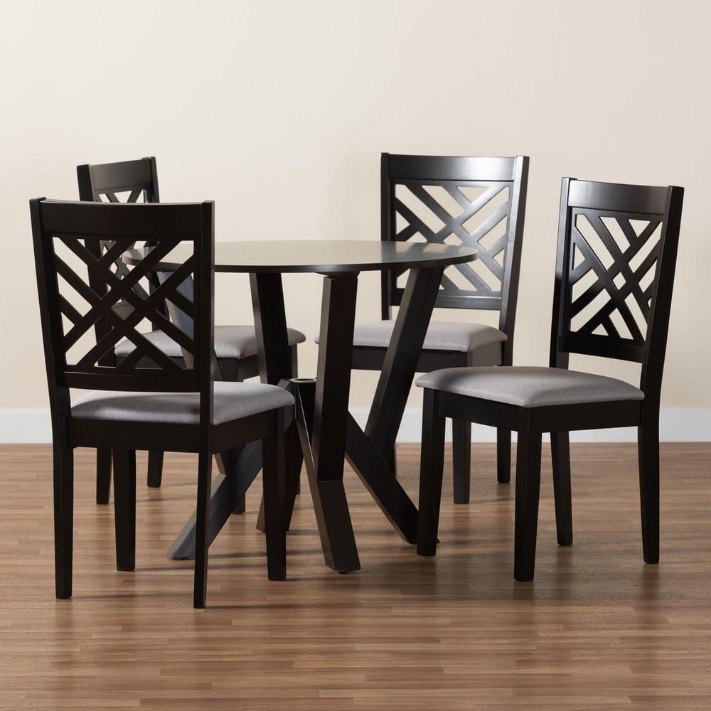 Baxton Studio - Elise Dining Set in Light Grey/Dark Brown - Lydie-Grey/Dark Brown-5PC Dining Set view 9