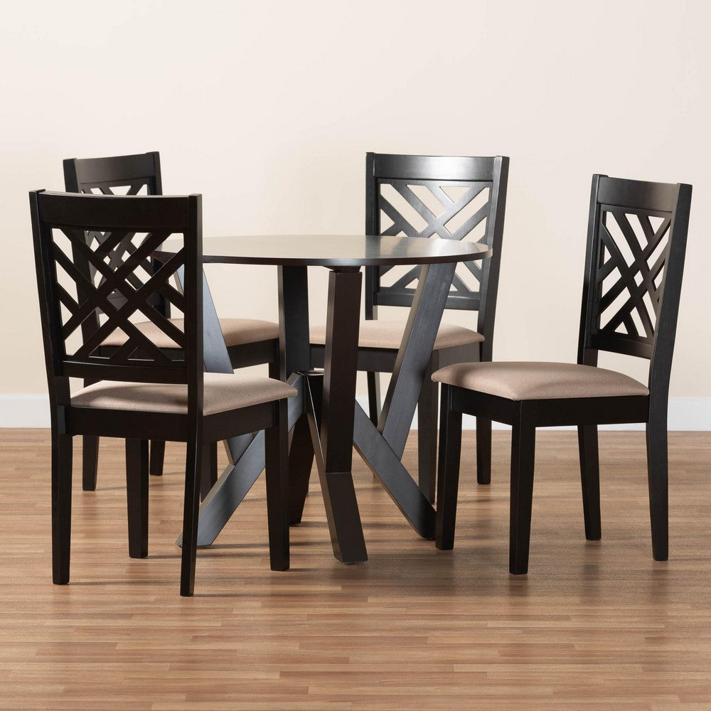 Baxton Studio - Elise Dining Set in Sand/Dark Brown - Lydie-Sand/Dark Brown-5PC Dining Set view 9