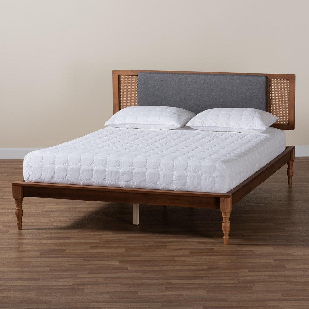Baxton Studio - Eliseo Queen Size Bed in Dark Grey/Walnut Brown - MG0005-Rattan-Queen view 8