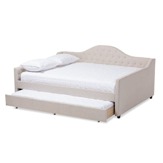 Baxton Studio - Eliza Queen Size Daybed with Trundle in Light Beige - CF8940-Light Beige-Daybed-Q/T view 2