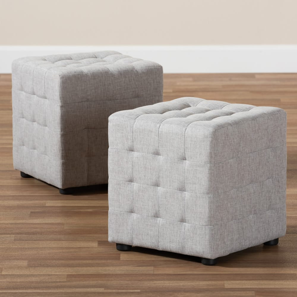 Baxton Studio - Elladio Set of 2 Ottomans in Grayish Beige - BBT5127-Greyish Beige-Otto view 4