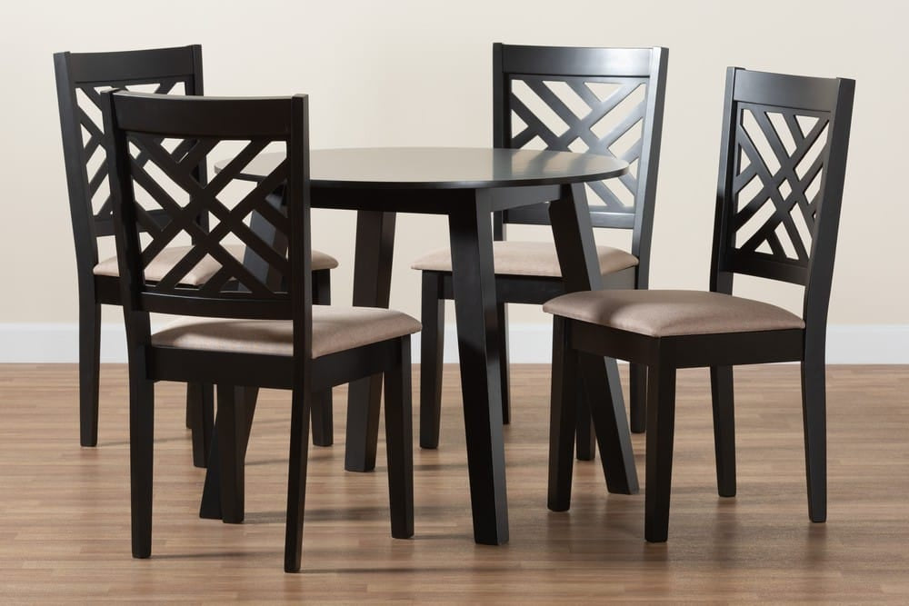 Baxton Studio - Ellie Dining Set in Beige/Dark Brown - Ellie-Sand/Dark Brown-5PC Dining Set view 9