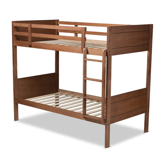 Baxton Studio - Elsie Twin Size Bunk Bed in Walnut - MG0051-Walnut-Twin Bunk Bed view 2