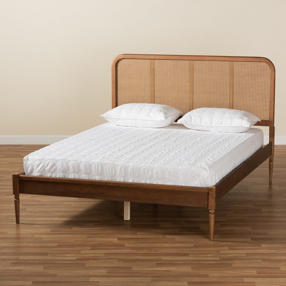Baxton Studio - Elston Queen Size Bed in Brown/ash walnut - MG0056-Walnut Rattan/Walnut-Queen view 8