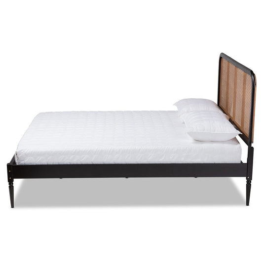 Baxton Studio - Elston Queen Size Bed in Brown/charcoal - MG0056-Walnut Rattan/Black-Queen view 2