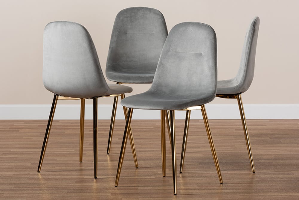 Baxton Studio - Elyse Dining Chair Set of 4 - DC150-Grey Velvet/Gold-DC view 6