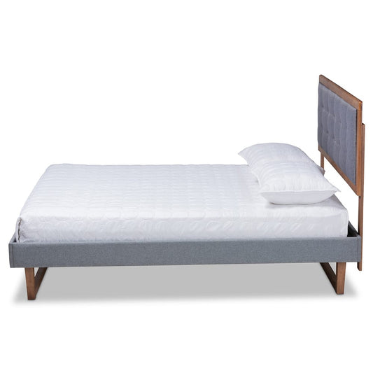 Baxton Studio - Emele Queen Size Bed in Dark Grey/Ash walnut - Emele-Dark Grey/Ash Walnut-Queen view 2